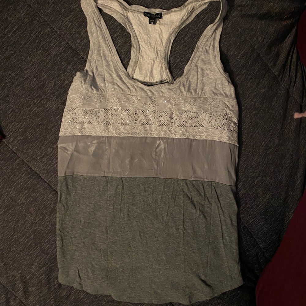 3/$20 Express M racer back grey tank velvet lace